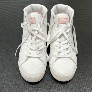 Adidas white / rose gold high top sneaker, size 8.5